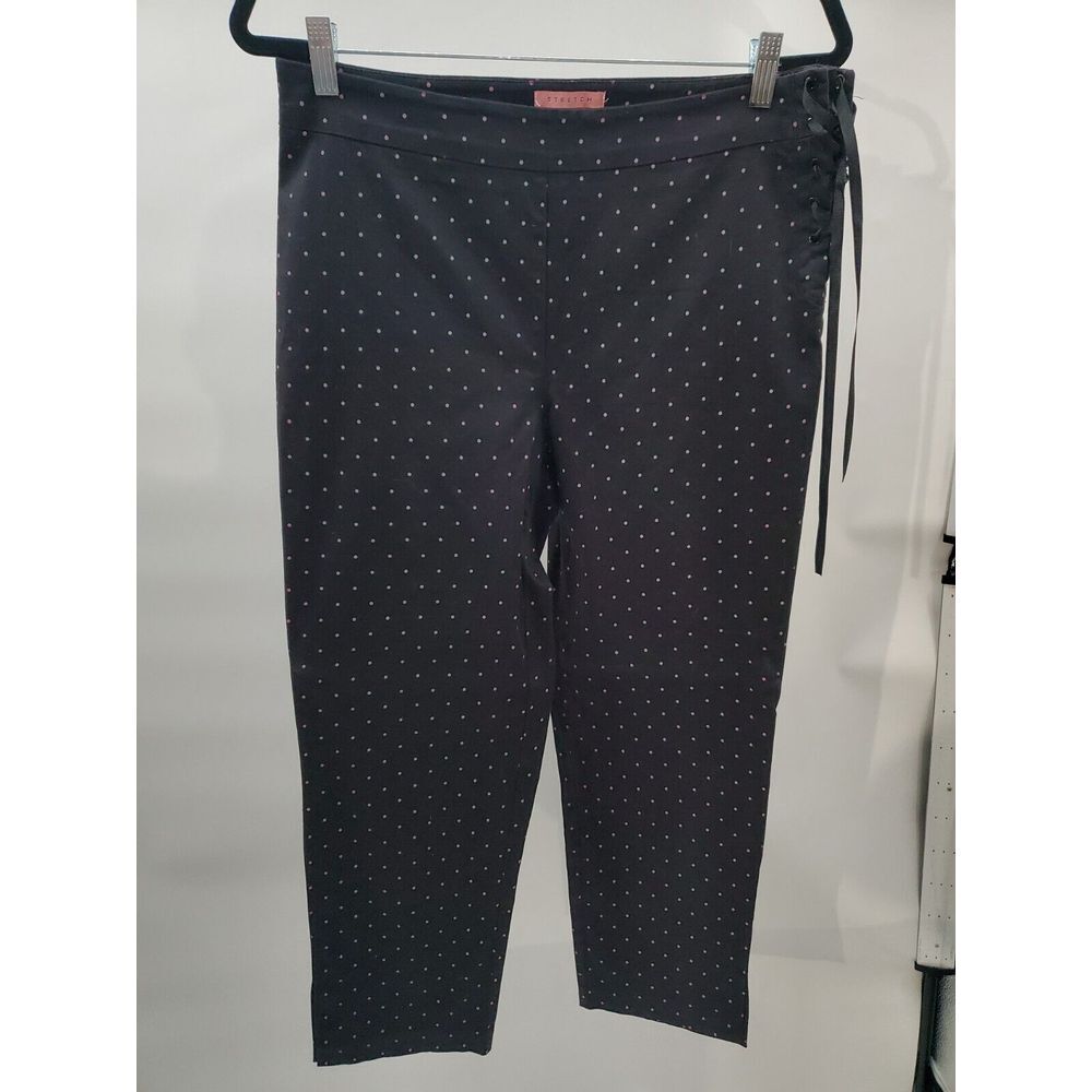 Bandolino Stretch Black Pink Polka‎ Dot Straight Leg Pants Size 12